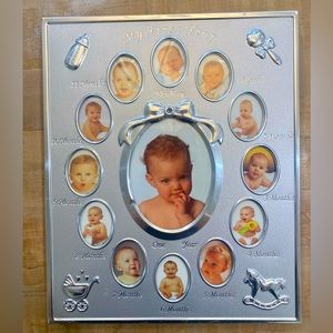 Babys photo album monthly mark My First Year silver frame